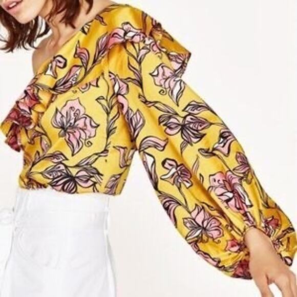 Zara one-shoulder floral top / large - Picture 1 of 4